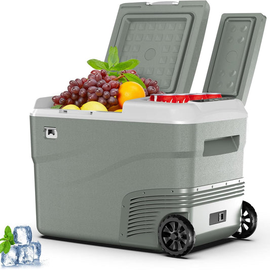 Alpicool 38L Dual‑Zone Car Refrigerator Portable Freezer with Wheels and Extendable Handle