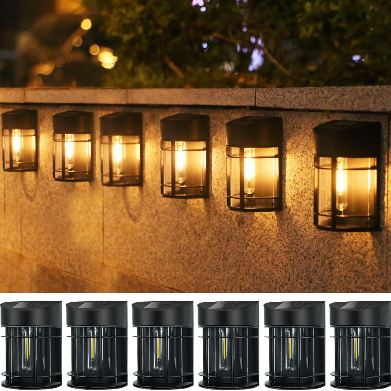 Nipify 6-Pack Warm White Retro Solar Fence Wall Lights