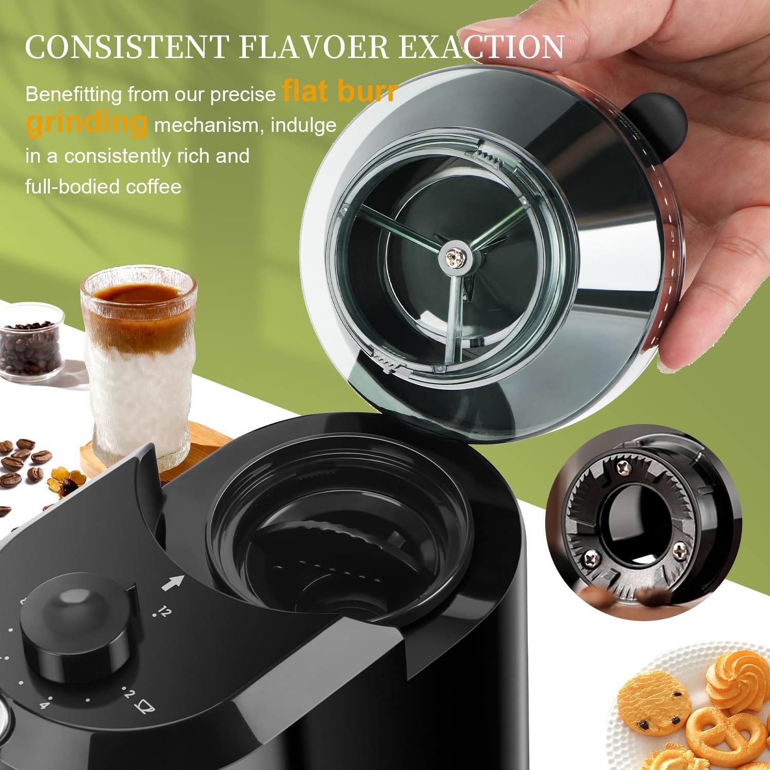 Wancle Electric Burr Coffee Grinder with 28 Precise Settings for 12 Cups - Black
