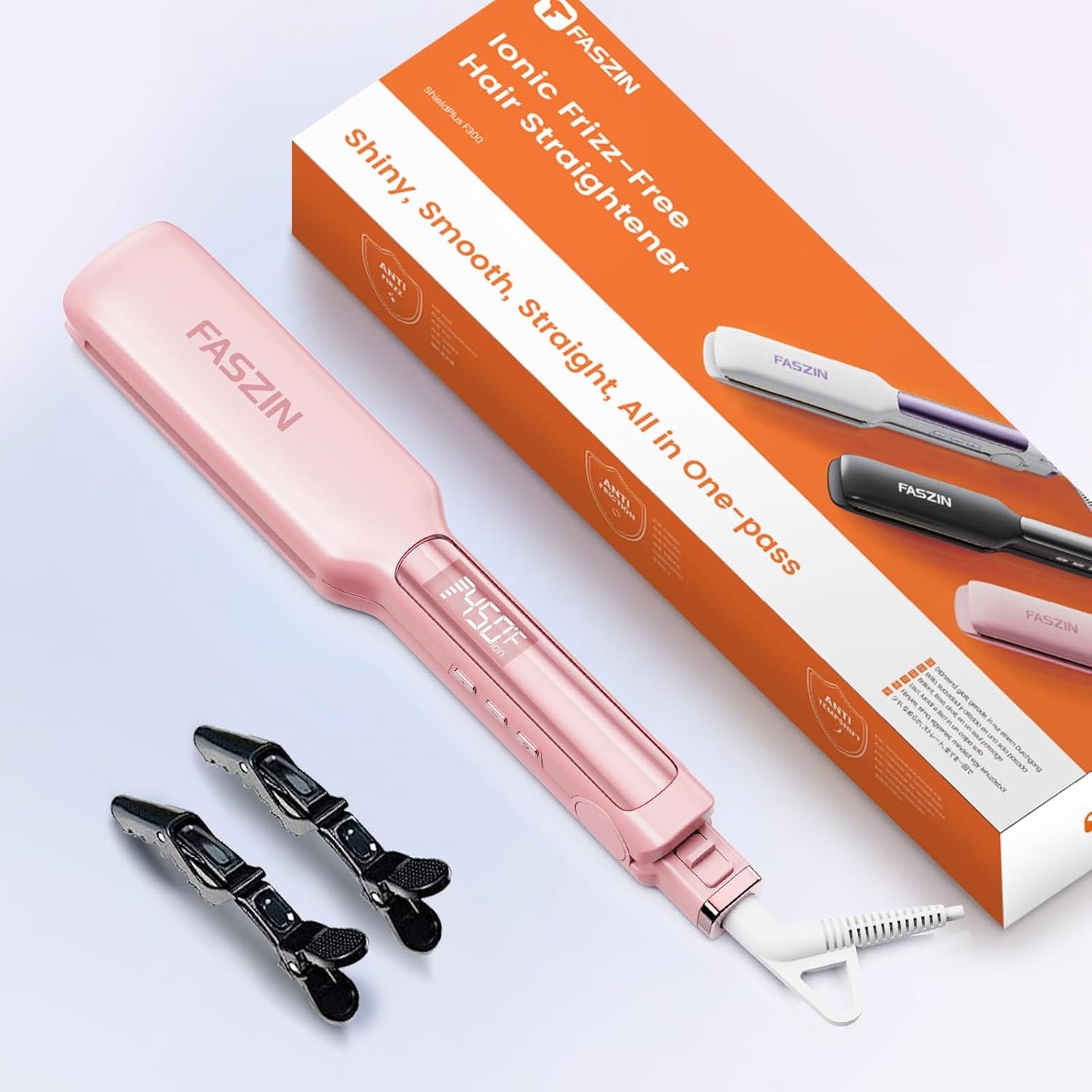Faszin Professional 1.65" Wide-Plate Titanium Hair Straightener Pink