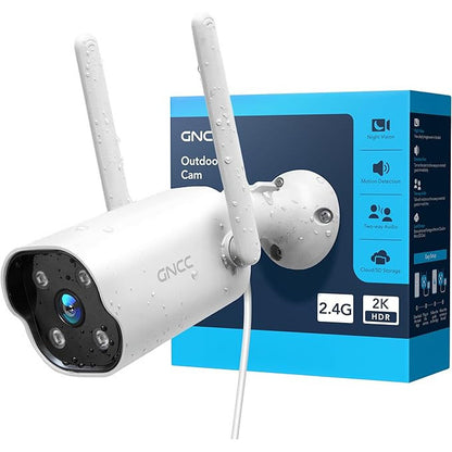 GNCC 2K Outdoor Bullet Security Camera with Color Night Vision, Motion Detection, Two-Way Audio, Weatherproof IP66