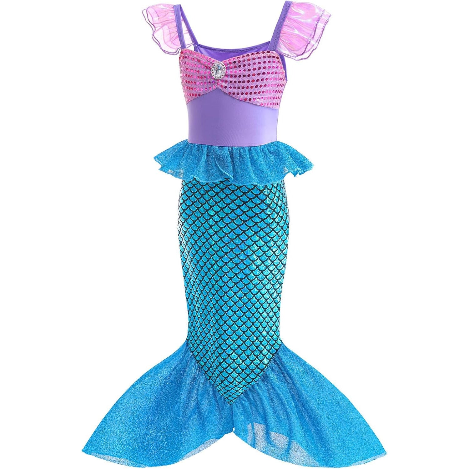 IWFREE Princess Ariel Mermaid Costume with Sparkling Tail and Wig