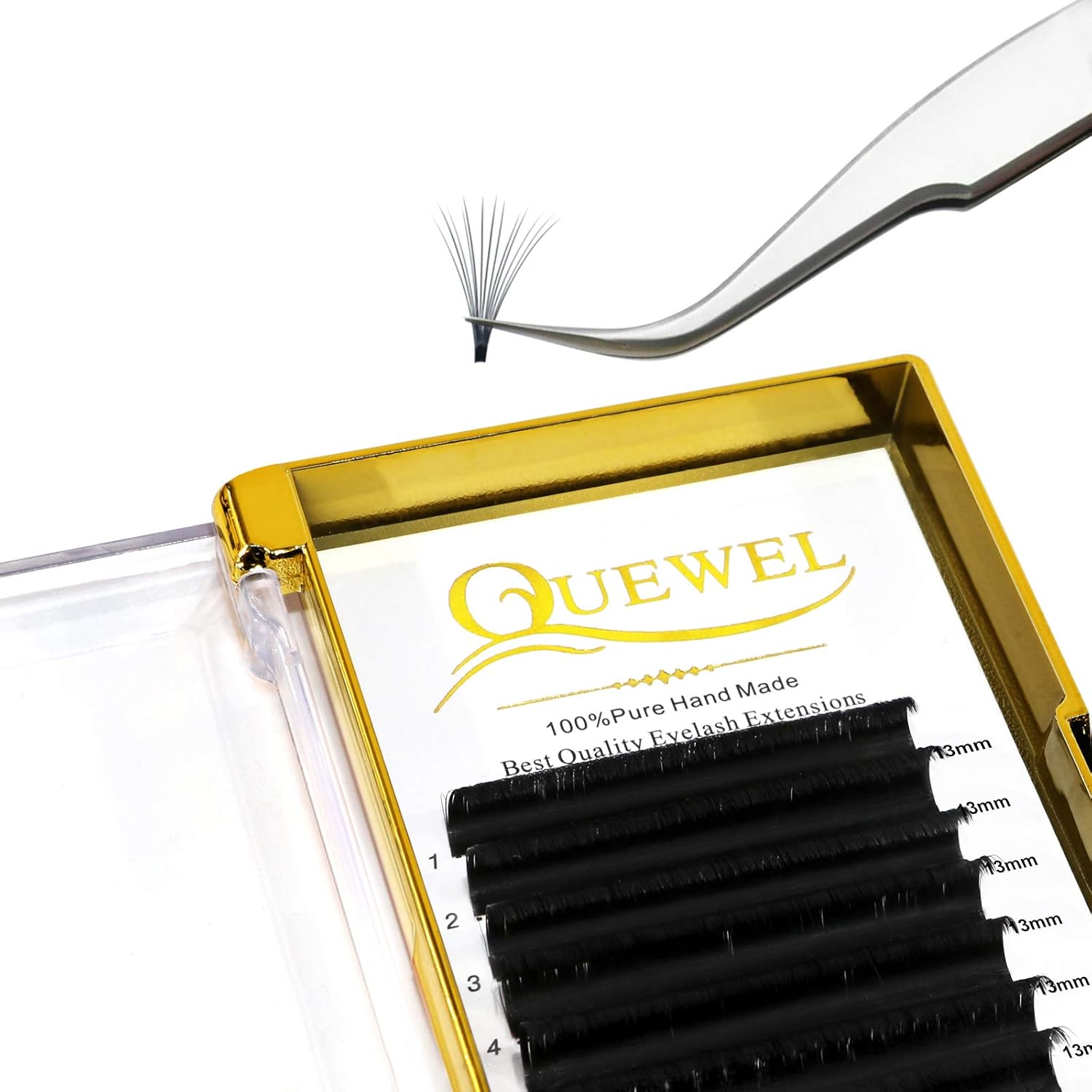 QUEWEL Easy Fan Volume Eyelash Extensions 13mm 0.03 C Curl Soft Lightweight Cruelty-Free