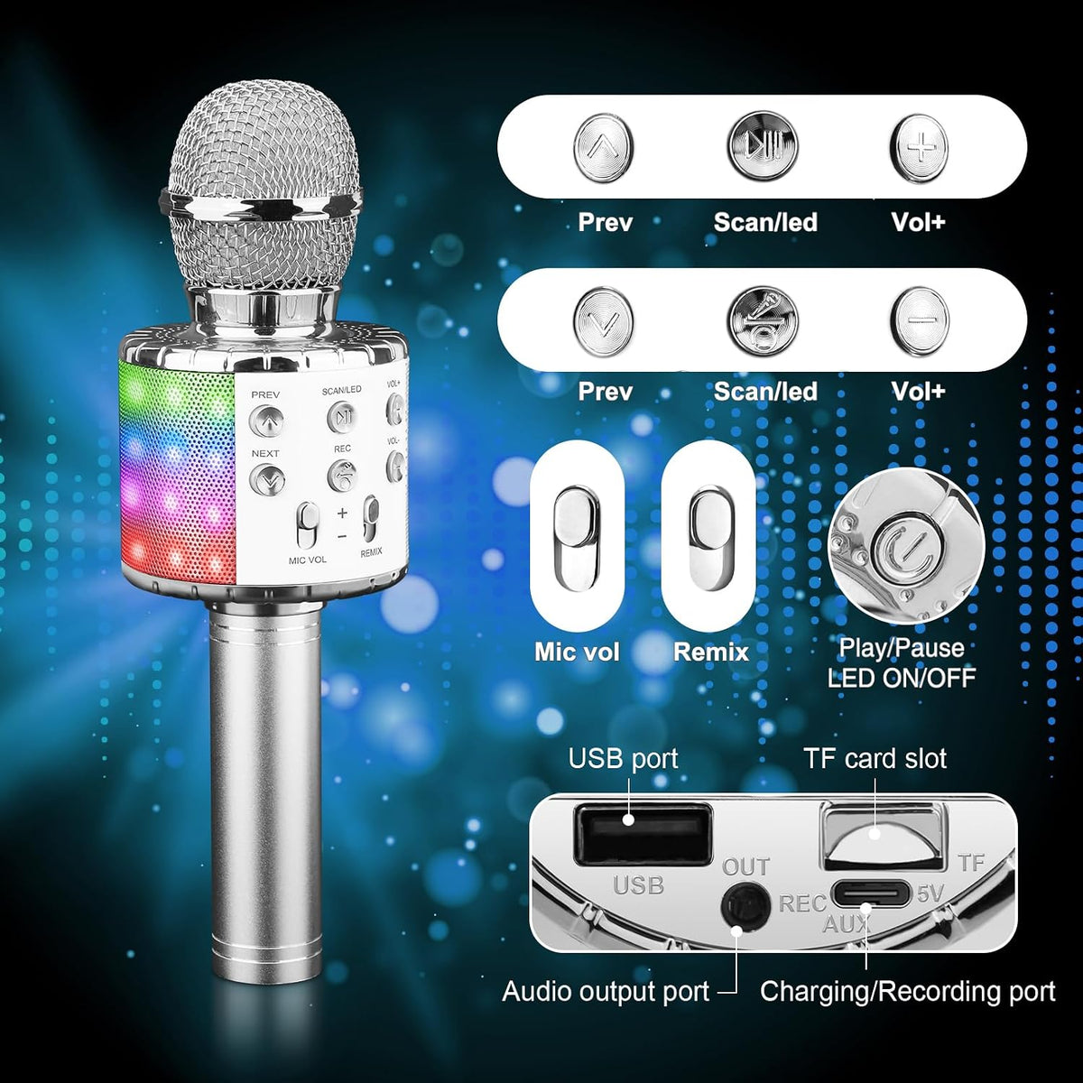 ShinePick Wireless Portable Bluetooth Karaoke Microphone