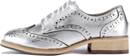 U-lite Women's Perforated Lace-Up Wingtip Leather Flat Oxford Shoes