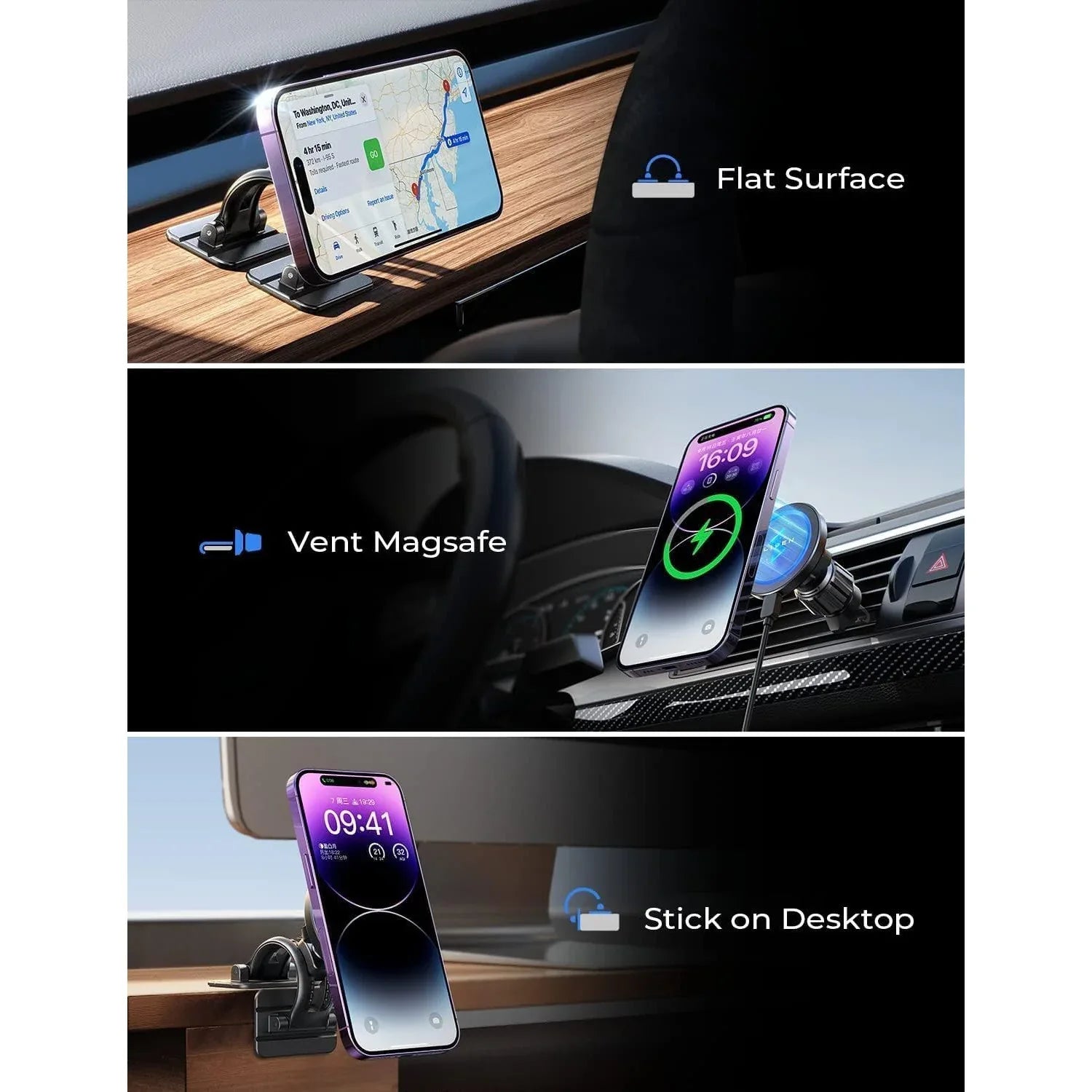 LISEN 15W MagSafe Car Mount Charger - Black Wireless Phone Holder - Gomix Brands Outlet