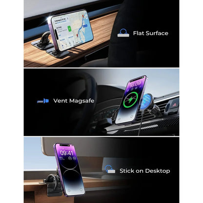 LISEN 15W MagSafe Car Mount Charger - Black Wireless Phone Holder - Gomix Brands Outlet