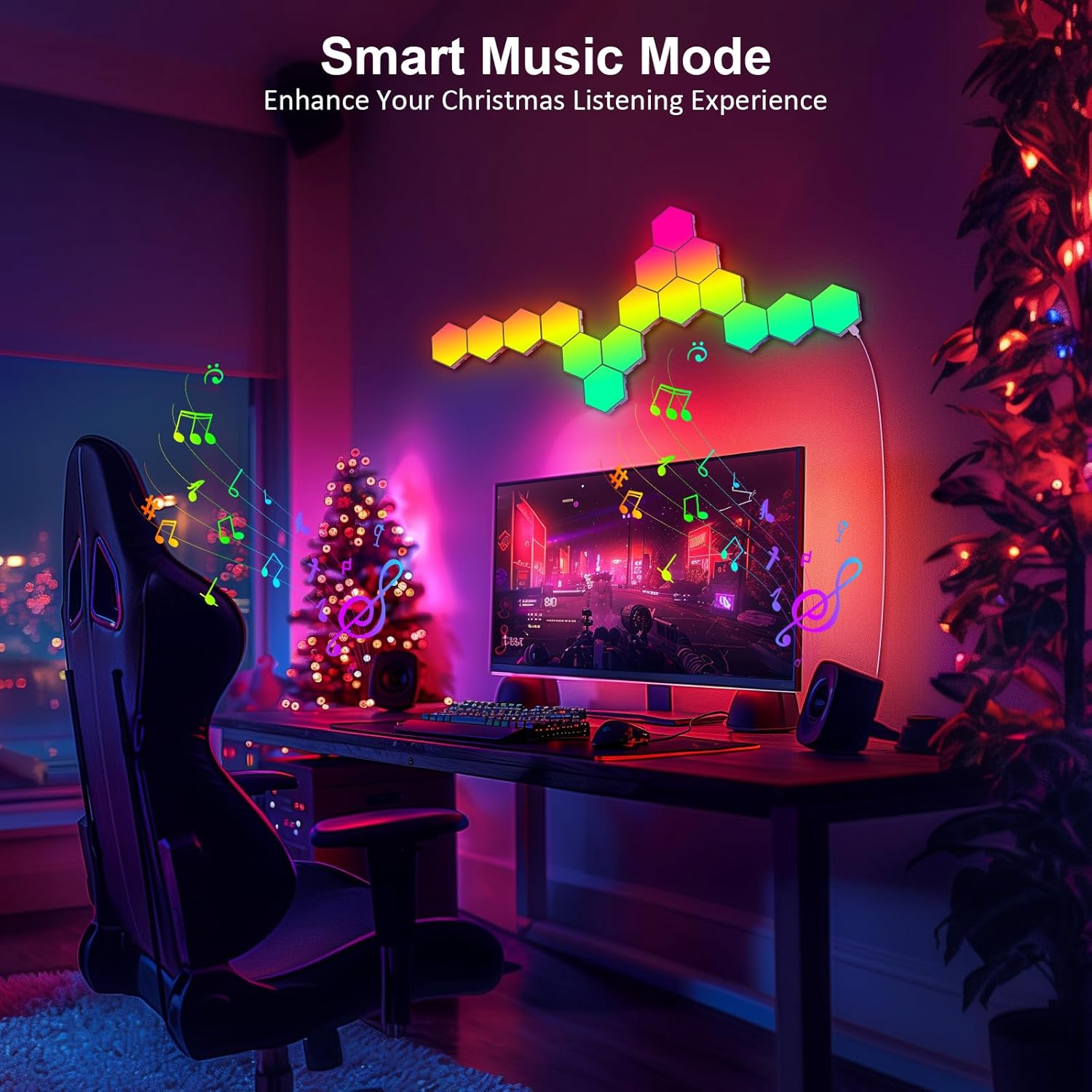 Kangtaixin 8‑Piece LED Hexagon Gaming Wall Light – RGB Music Sync, USB Powered