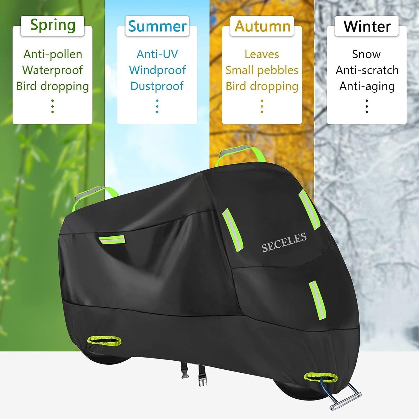 Seceles 300D Heavy Duty Waterproof Motorcycle Scooter Cover All-Season Protection