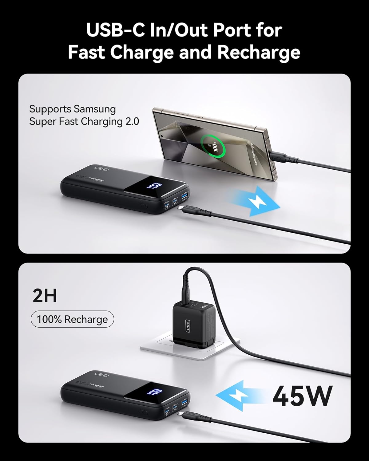 INIU BI-B62 Laptop Power Bank 20000mAh 65W Fast Charging Black