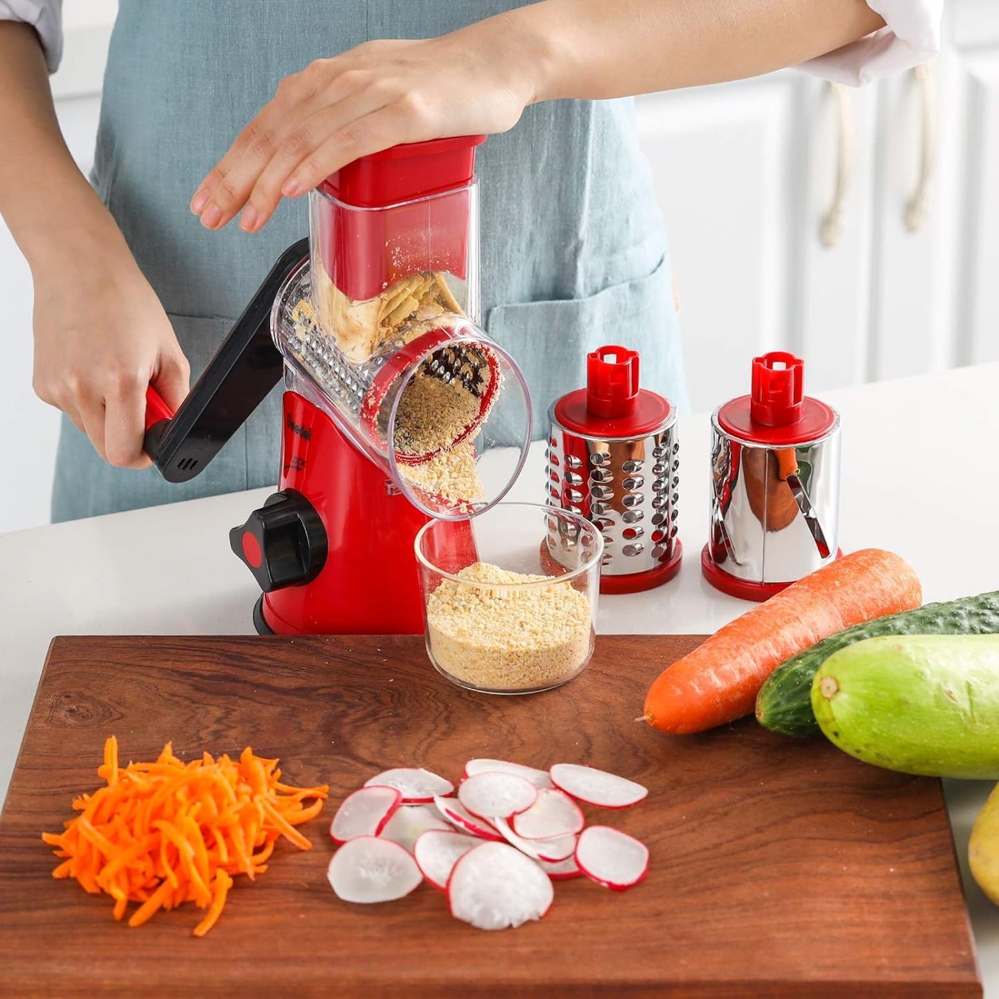 Geedel Rotary Cheese Grater & Vegetable Slicer with 3 Blades