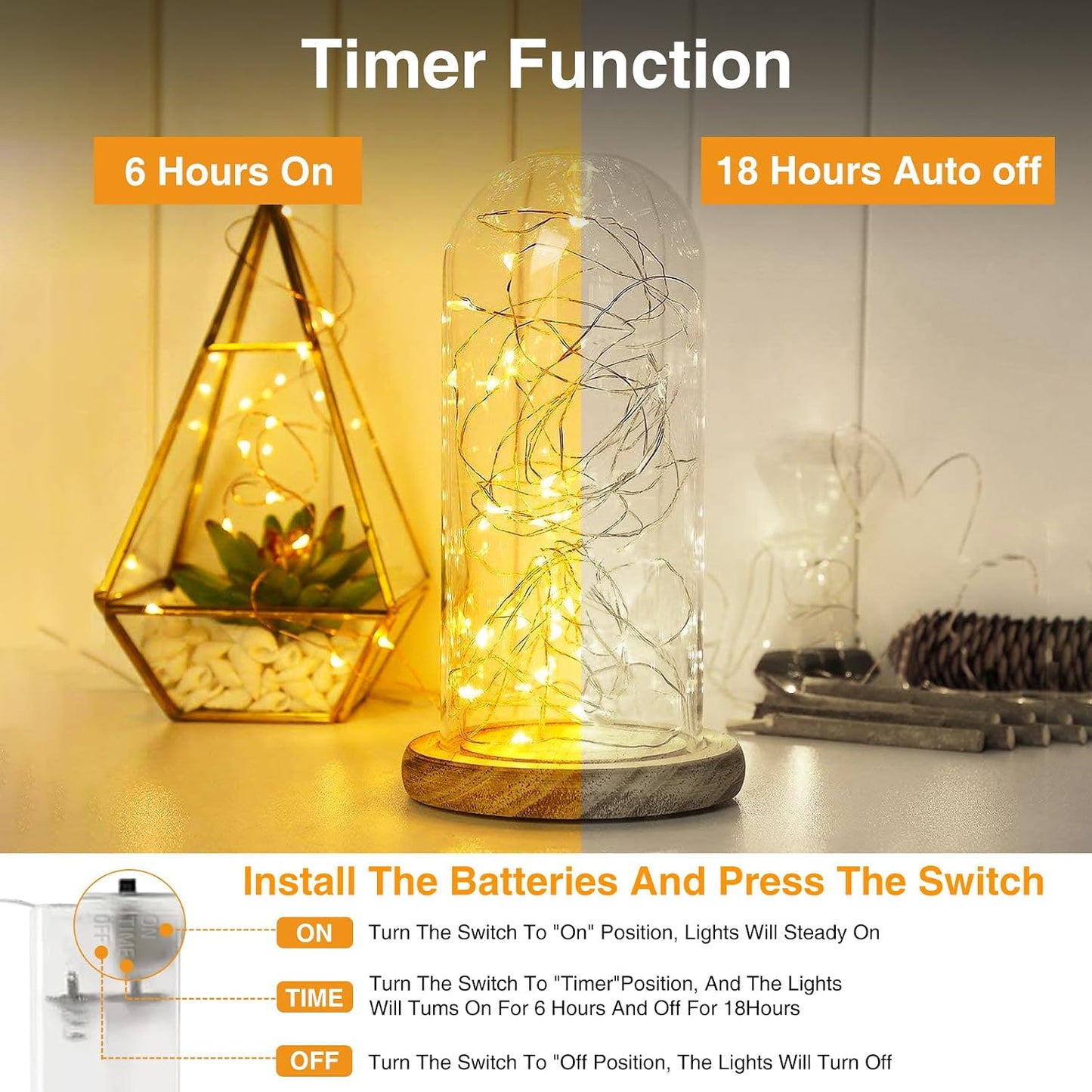 Litogo 10-Pack Fairy Lights Battery Operated with Timer 2.1m 20 LED Waterproof Silver Wire Warm White