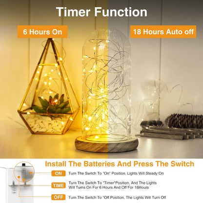 Litogo 10-Pack Fairy Lights Battery Operated with Timer 2.1m 20 LED Waterproof Silver Wire Warm White