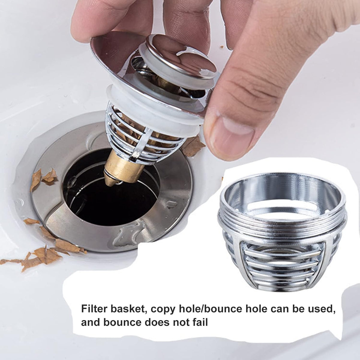Miskall Wash Basin Bounce Drain Filter 2-Piece Pop Up Sink Drain Stopper Kitchen Bathroom Plug