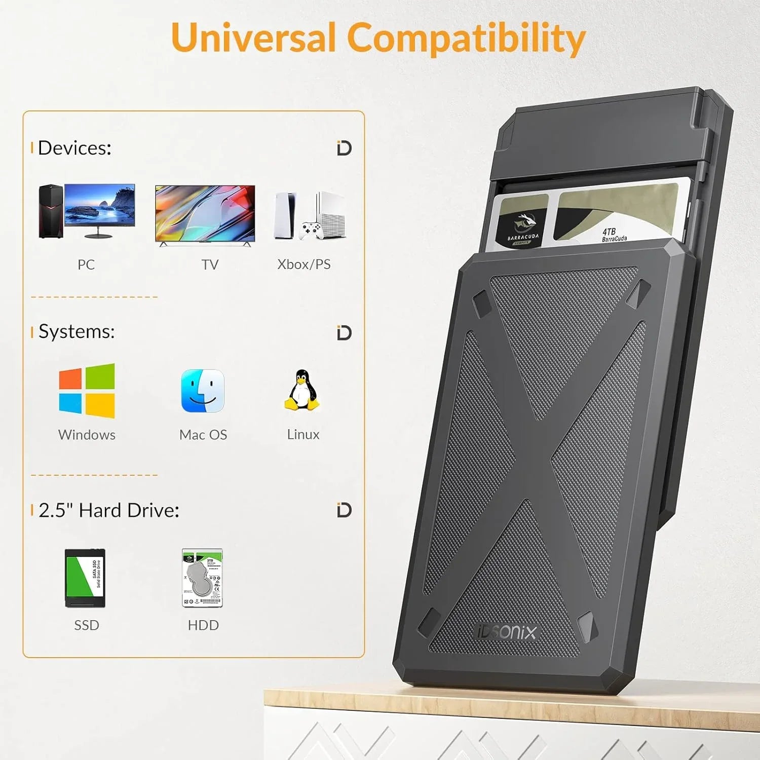 iDsonix 2.5-inch USB 3.0 Hard Drive Enclosure - Black, Tool-Free - Gomix Brands Outlet