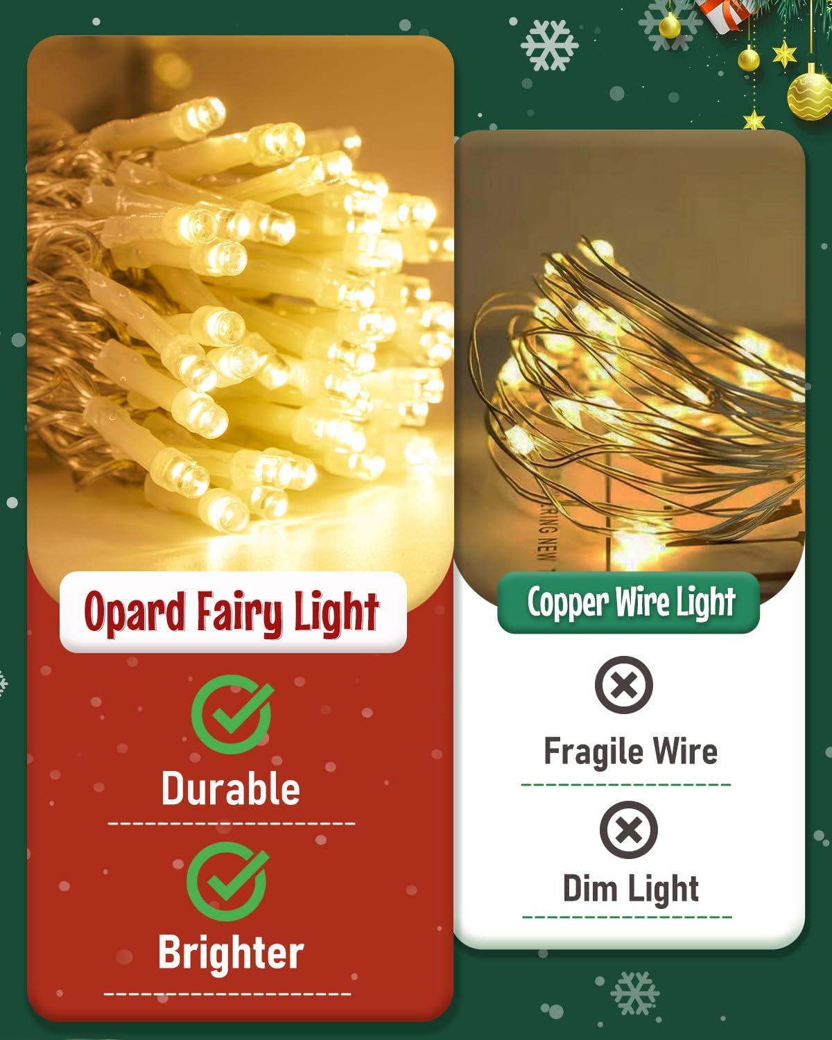 Opard Battery Fairy Lights 2-Pack 50 LEDs 5 m 8 Modes Timer IP65 Warm White