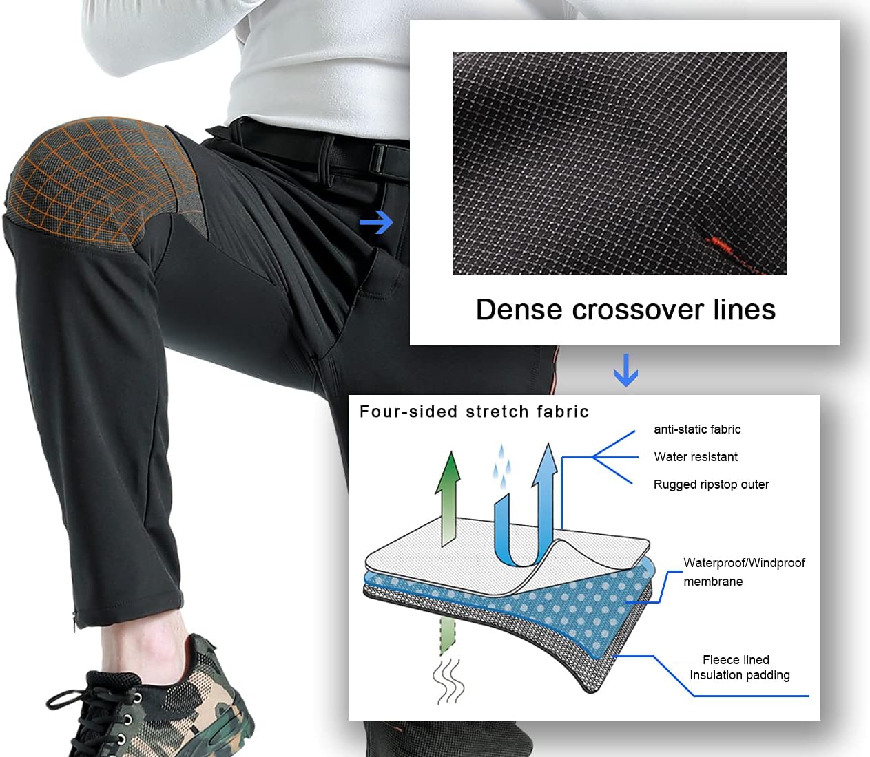 Gash Hao Men's Waterproof Softshell Snowboard Pants for Skiing and Hiking