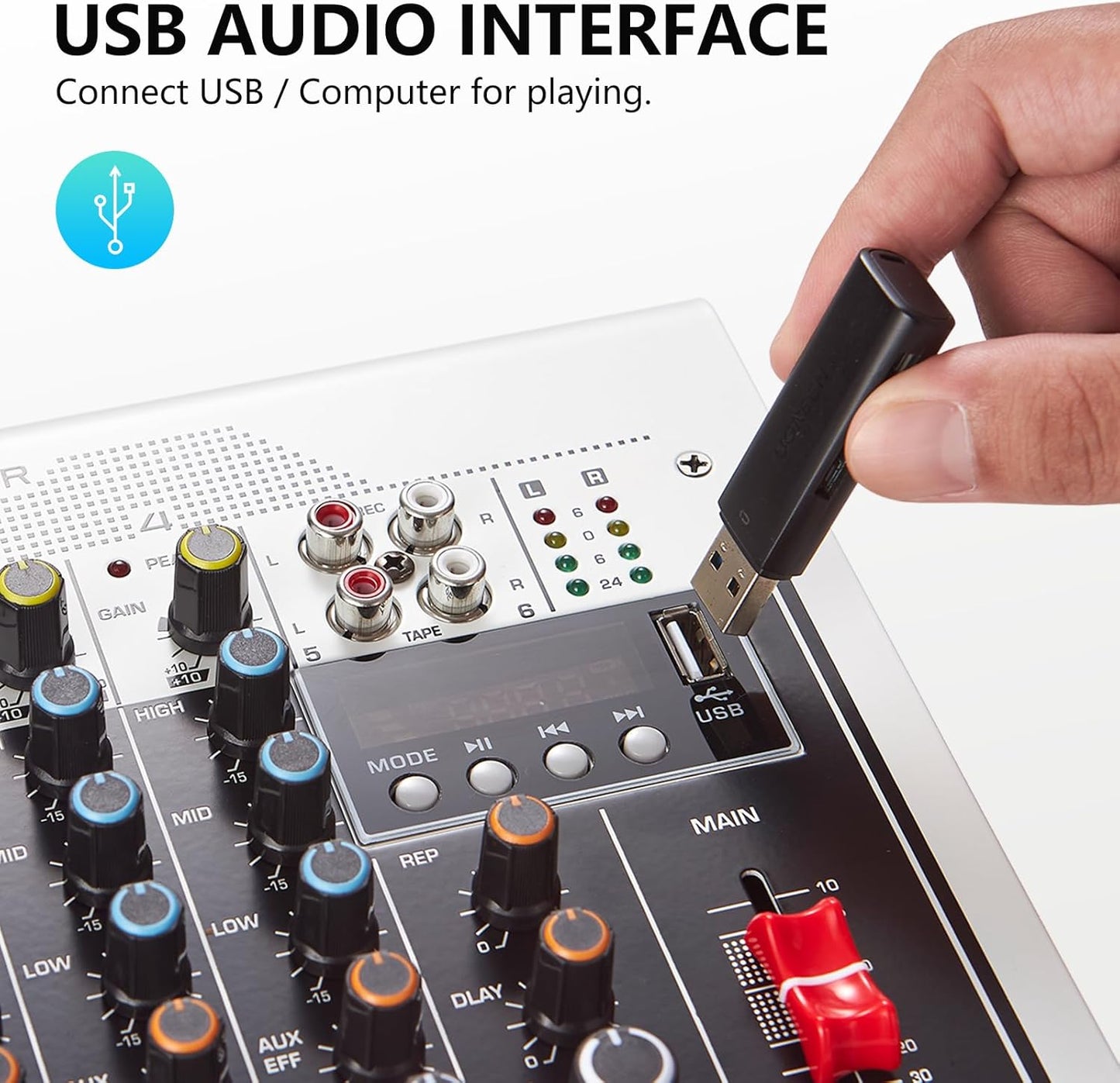 Boeska 6-Channel DJ Mixer with USB, Bluetooth, 48V Phantom Power