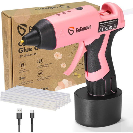 GoGonova Cordless Hot Glue Gun Kit with 25 Glue Sticks, Fast Heating