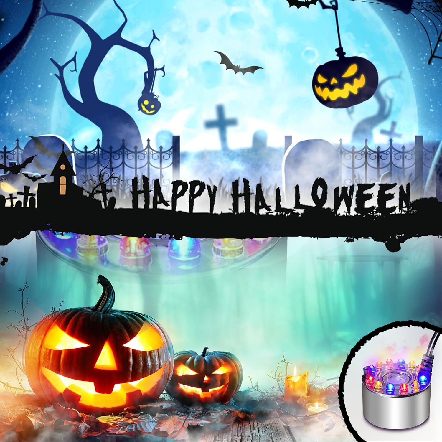 Halloween Ultrasonic Cauldron Mist Maker with LED Light Effects