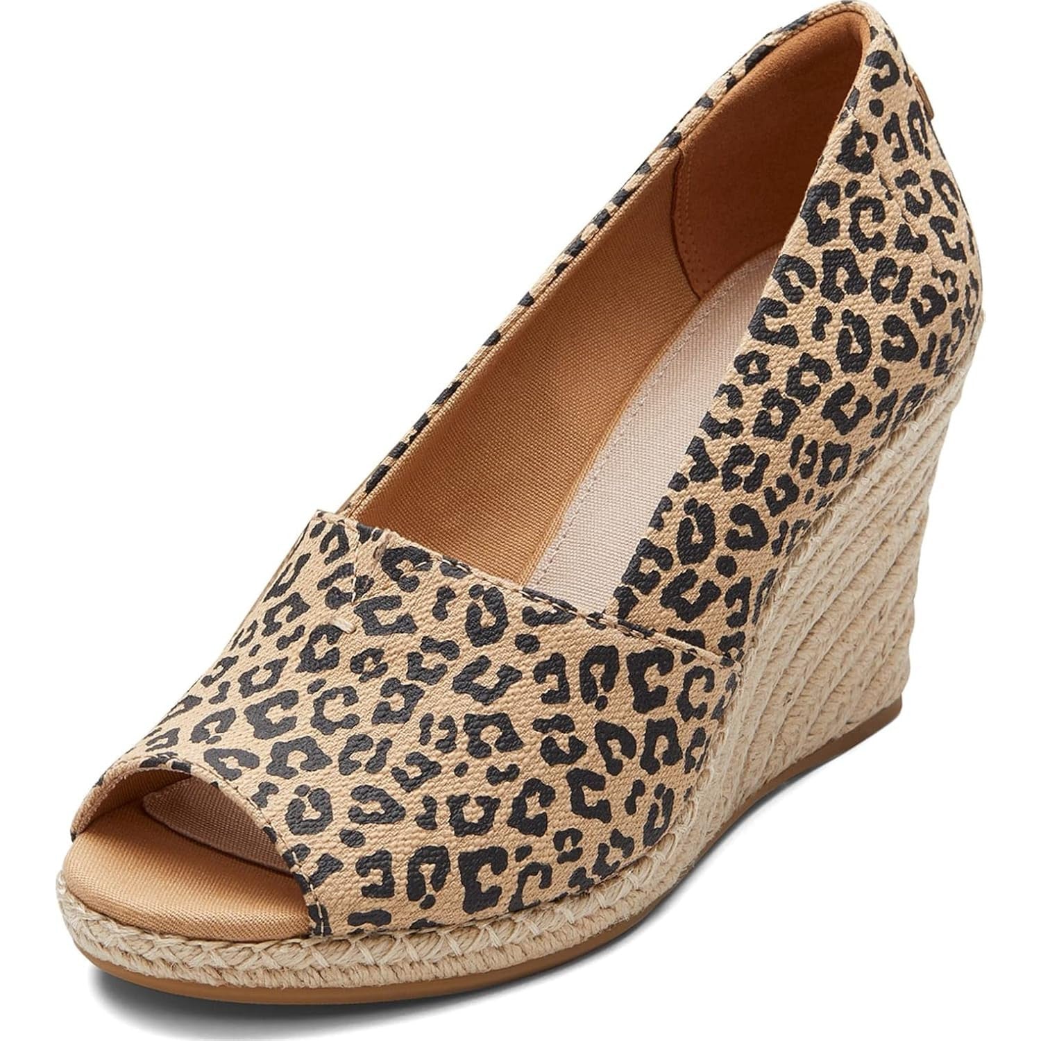 TOMS Women's Michelle Leopard Print Wedge Sandals, Peep Toe, Comfort OrthoLite Insole