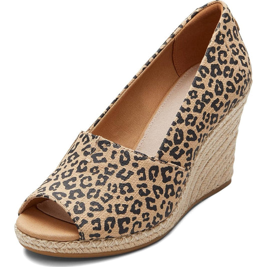 TOMS Women's Michelle Leopard Print Wedge Sandals, Peep Toe, Comfort OrthoLite Insole