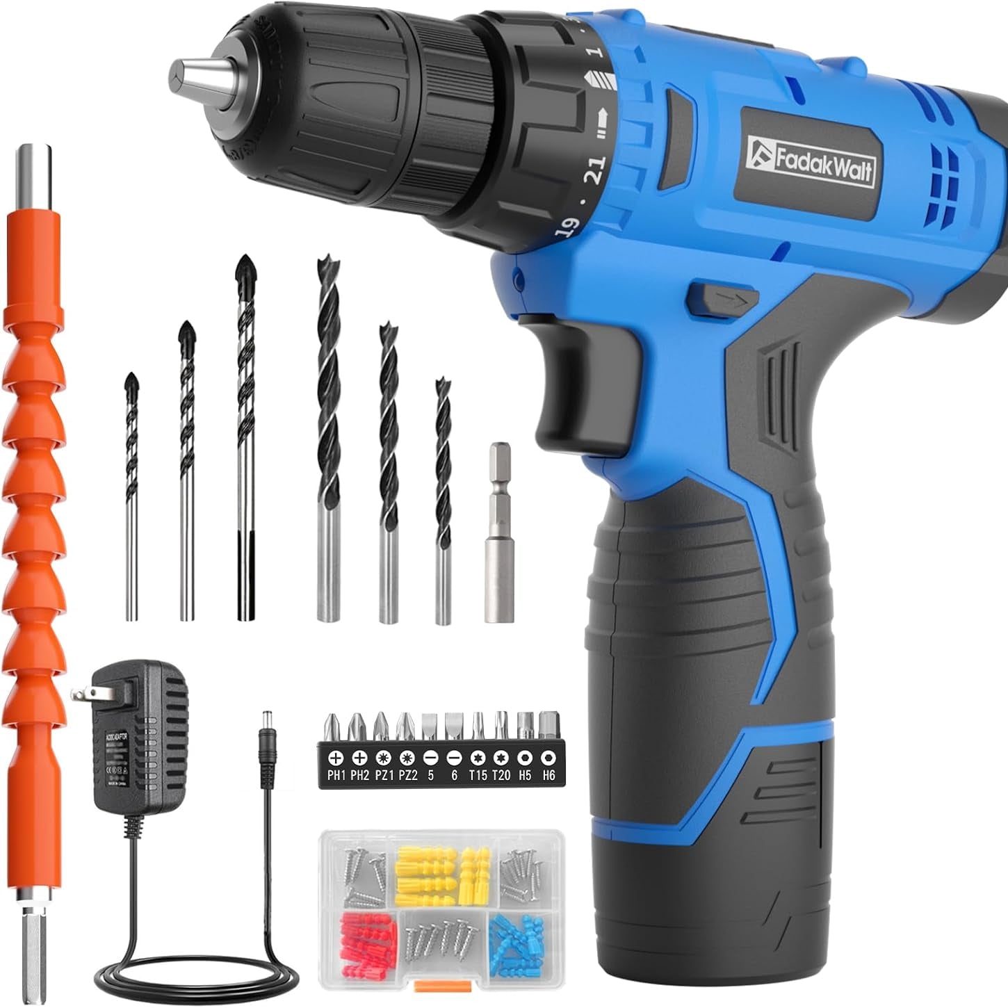 FADAKWALT 12V 3/8" Cordless Drill/Driver Kit with 1.3Ah Battery