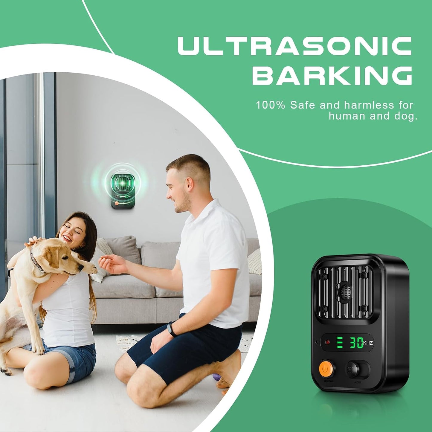 Love begans Ultrasonic Anti-Bark Device 3 Modes Rechargeable Up to 10m Range Black