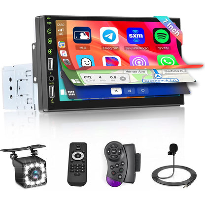 Hikity 7‑Inch 1‑DIN CarPlay Android Bluetooth Touch Radio with Camera