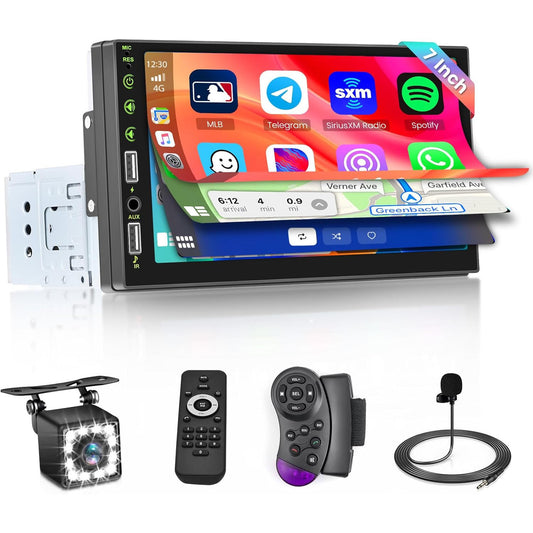 Hikity 7‑Inch 1‑DIN CarPlay Android Bluetooth Touch Radio with Camera