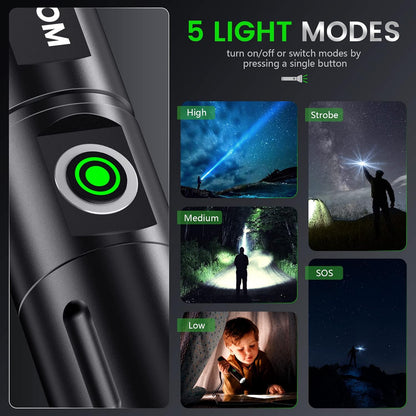MOWETOO M3500 Rechargeable LED Torch 3500 Lumens Zoomable USB-C Aluminium Alloy Flashlight