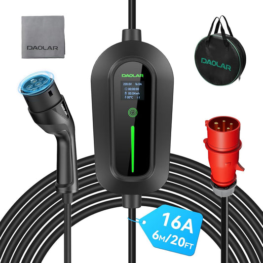 DAOLAR Portable Type 2 EV Charger: Adjustable 6-16A Three-Phase Smart Charging