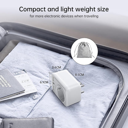 Sameriver Travel Adapter EU to India 4-in-1 Type D Plug with 2 USB-A and USB-C White