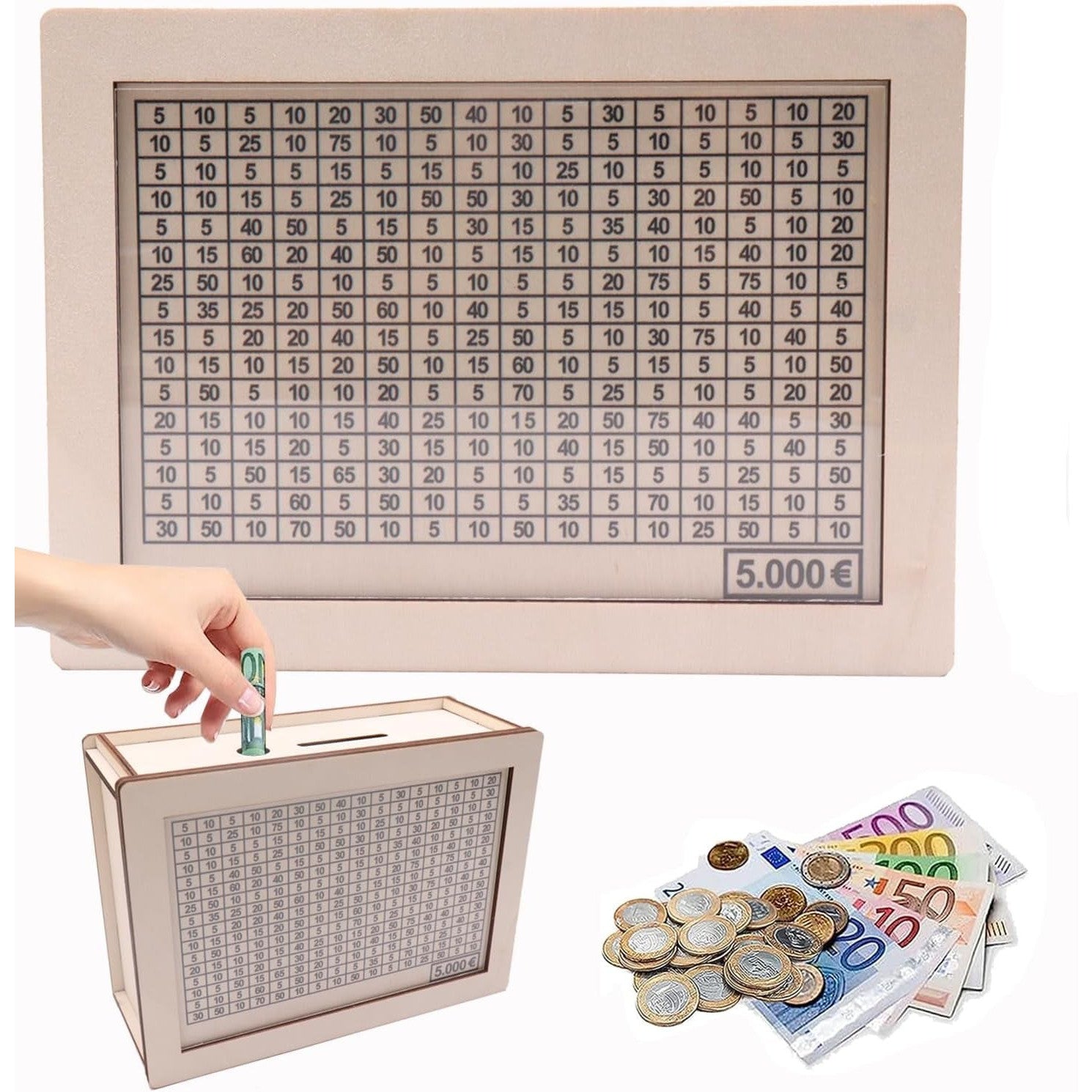 Wooden Savings Box with Counter for 5000 Euro