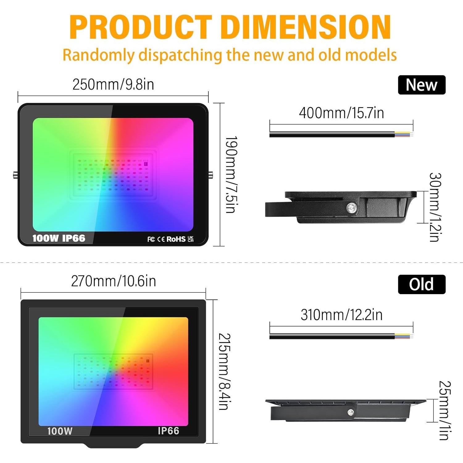 PICAA 100W RGB Dimmable Colour Changing LED Floodlight