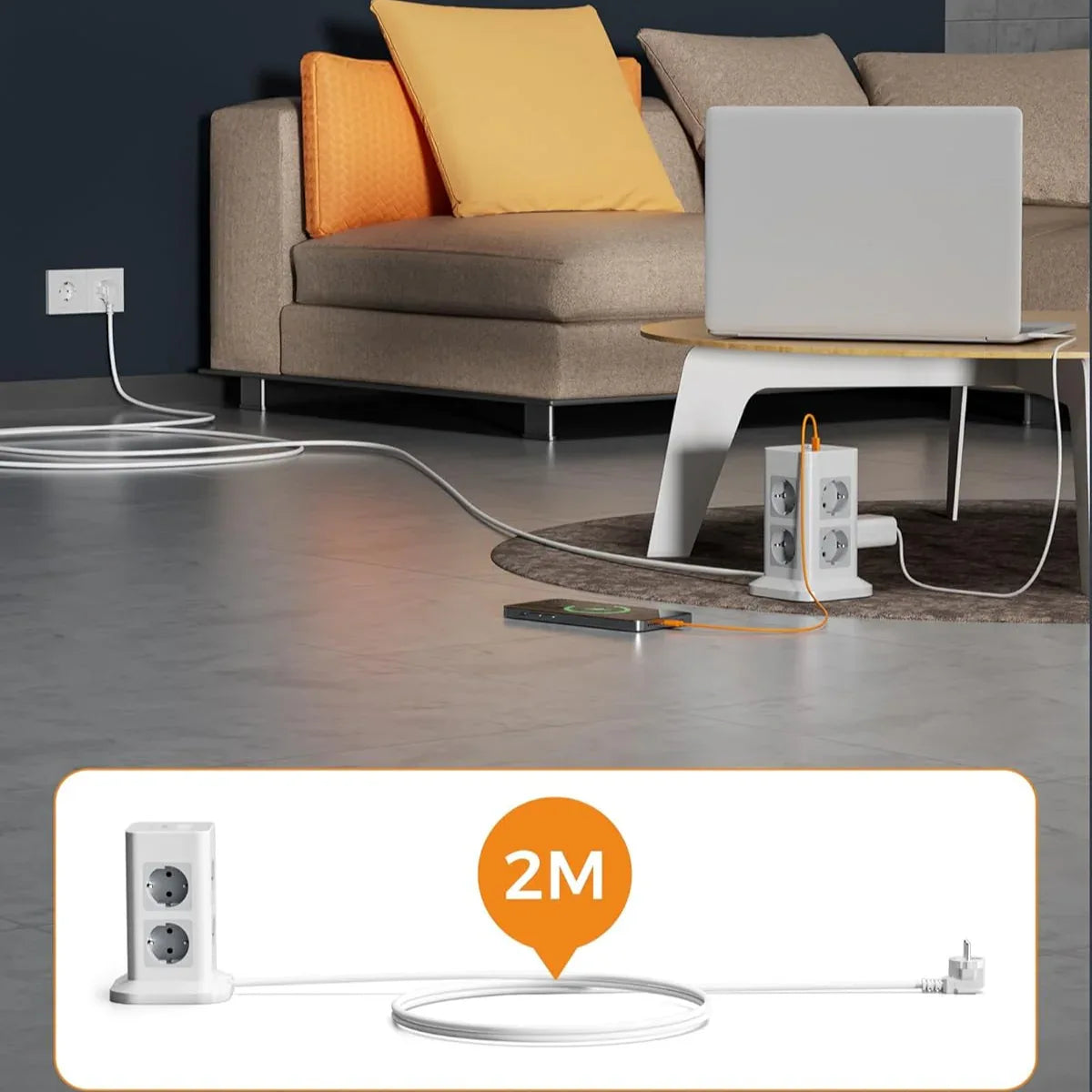 TESSAN 8-Way Power Strip Tower: 3 USB-C, Surge Protection, 2M Cord - Gomix Brands Outlet