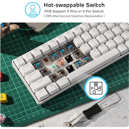 RK61 Wireless 60% Mechanical Gaming Keyboard – Blue Switch – White