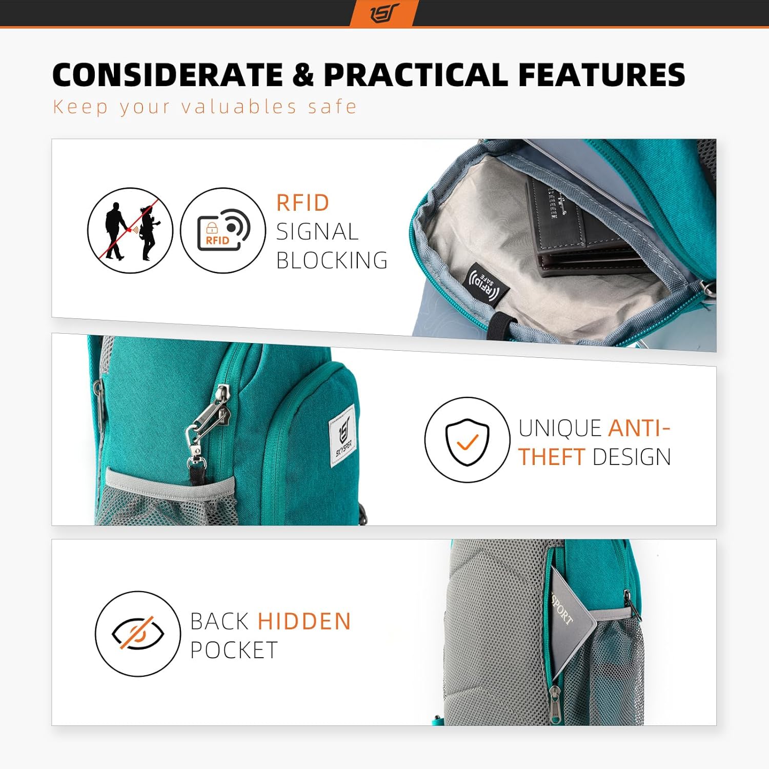 SKYSPER RFID Blocking Sling Bag Lightweight Travel Daypack for Hiking