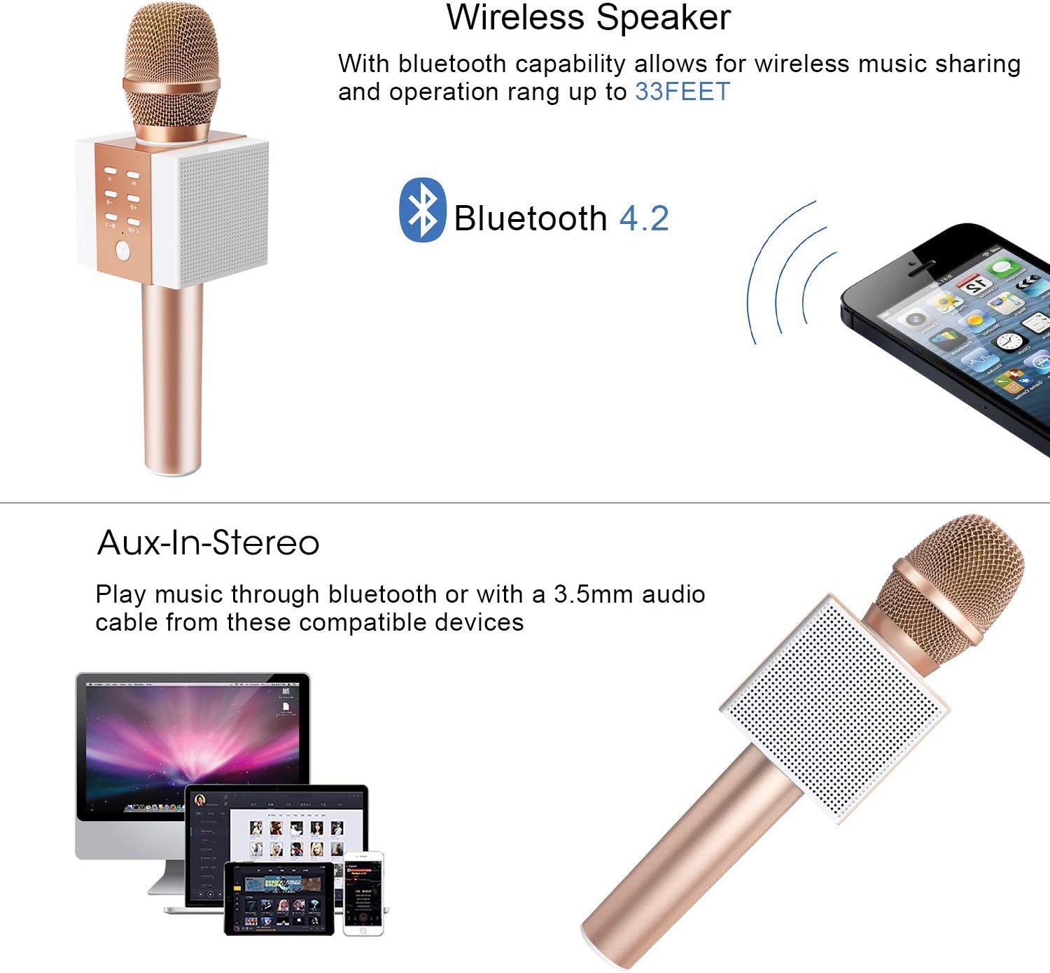 TOSING 008 Wireless Bluetooth Karaoke Mic with 10W Stereo Speakers