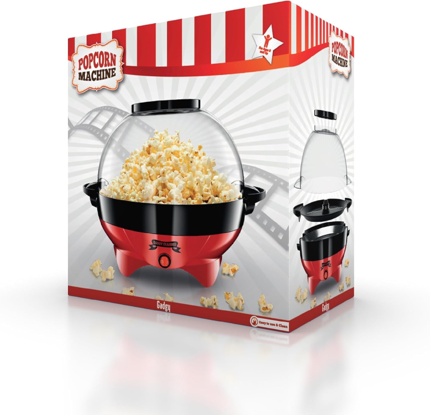 Gadgy Retro Hot Air Popcorn Maker: Oil-Free, Fast, Healthy Snack Appliance