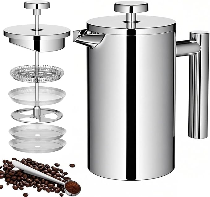 Meelio 600ml Double-Wall Insulated Stainless Steel French Press Coffee Maker