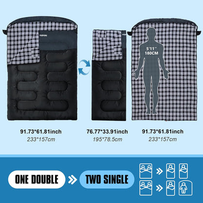 POEPORE Double Flannel Sleeping Bag for Two Adults XXL Queen Size