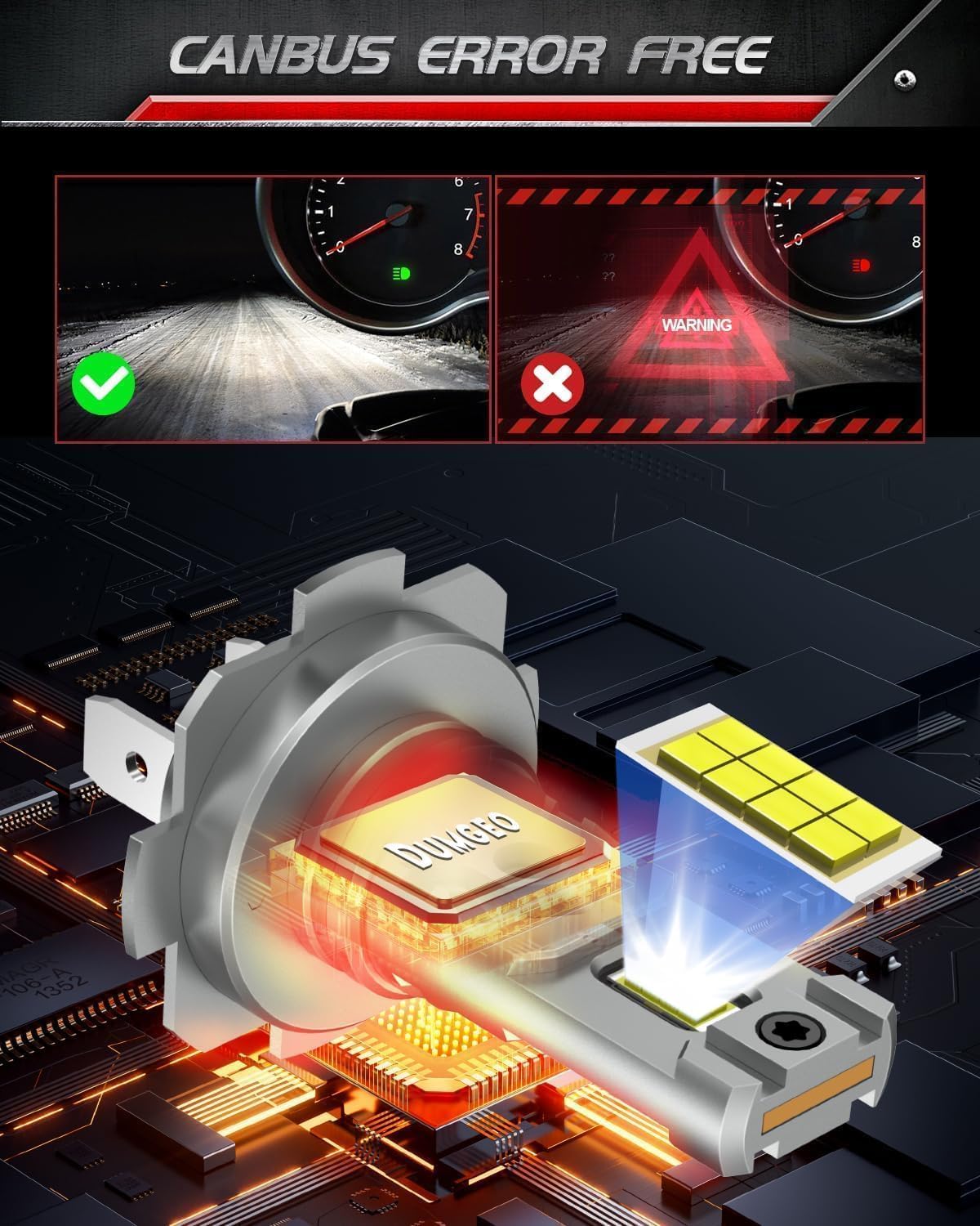 Dumgeo H7 LED Headlight Bulb 1600LM 6500K IP68 2-Pack