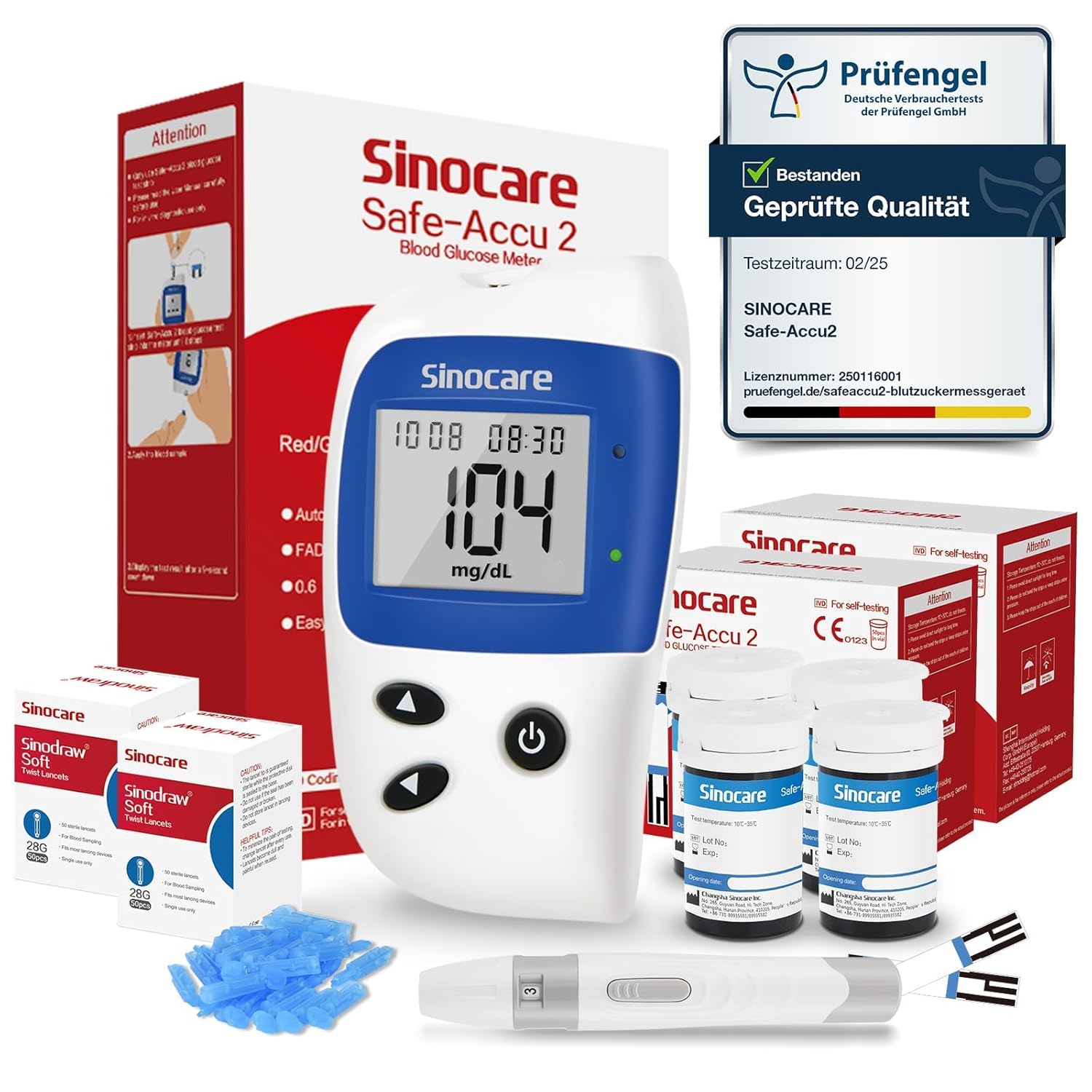 Sinocare Safe-Accu2 Pain-Free Blood Glucose Meter with 100 Strips