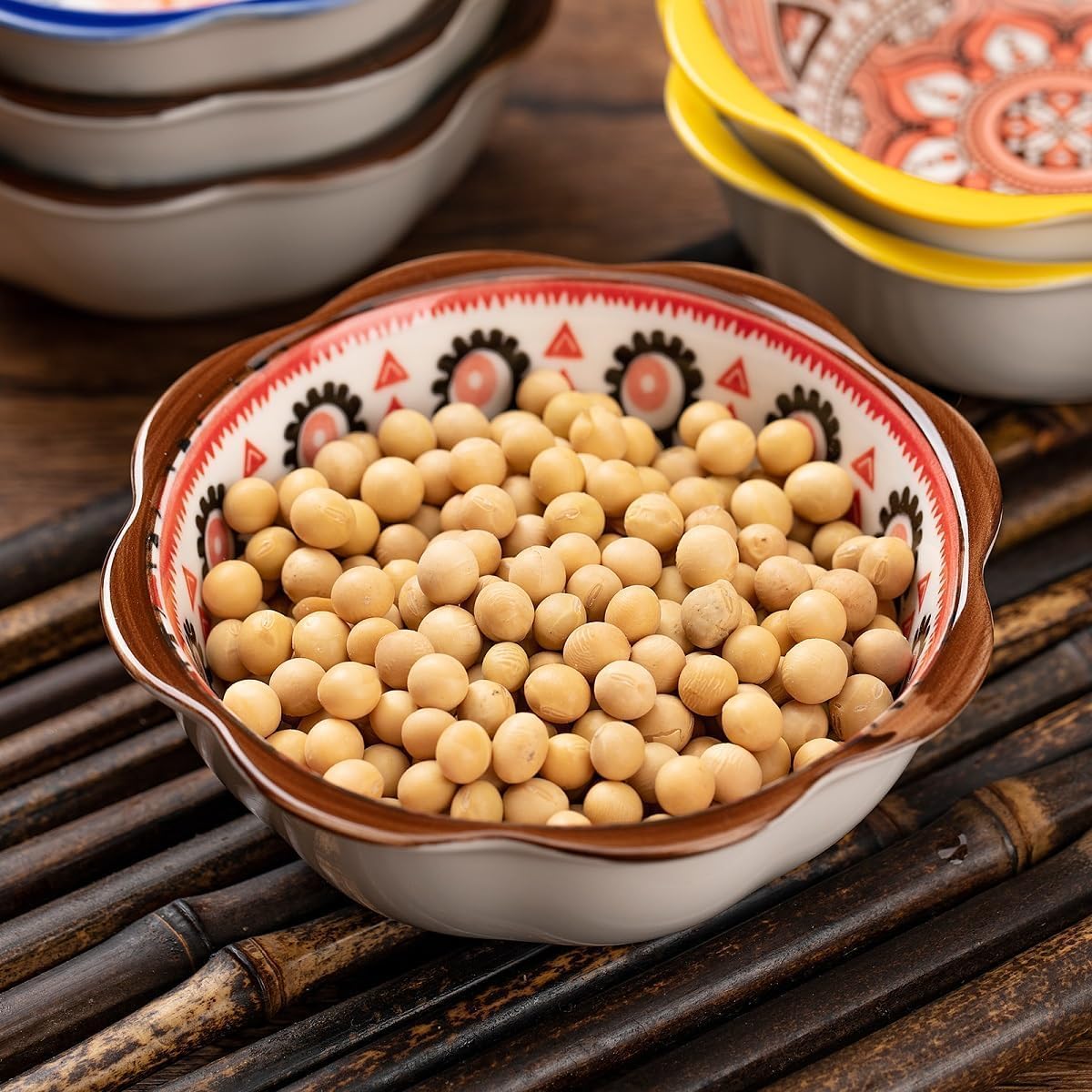 6-Piece Porcelain Snack Bowls Set – 70ml Boho Soy Sauce Bowls