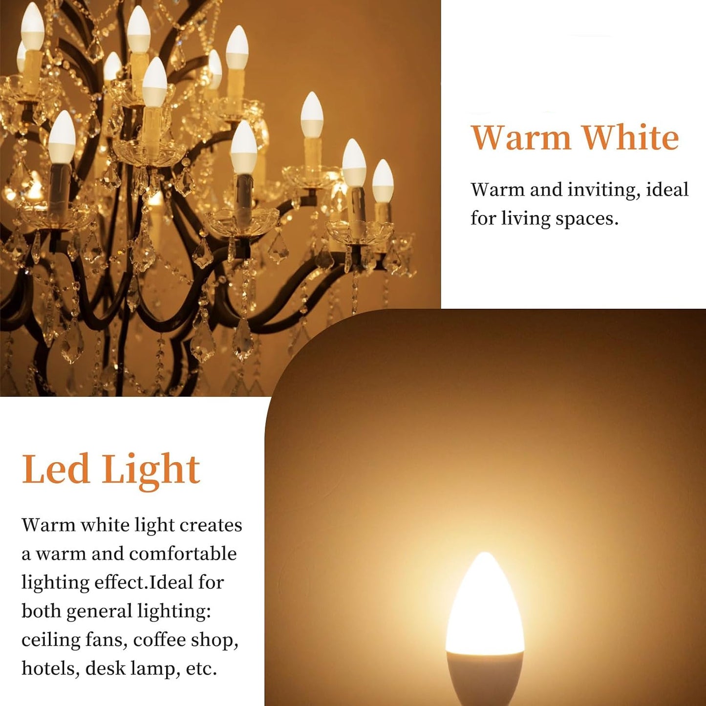 Ddlisu C37 E14 LED Candle Light Bulbs 5W 2700K 6 Pack