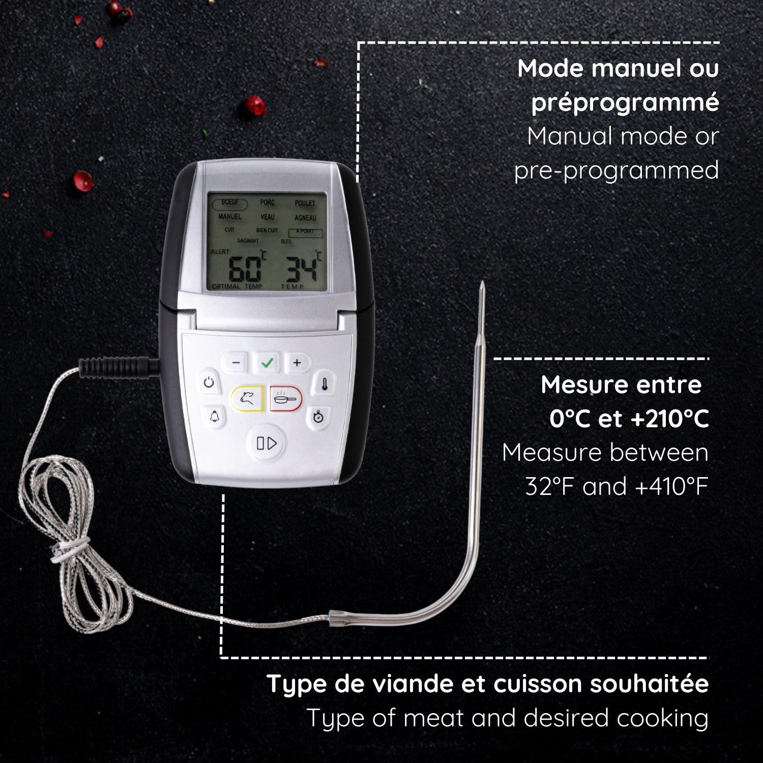 MASTRAD Thermo-Sonde M classic+ Precise Oven & Induction Cooking Thermometer