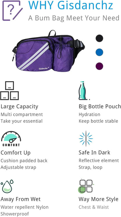 Gisdanchz Waterproof Hip Pack with Bottle Holder and Multiple Pockets - Gomix Brands Outlet