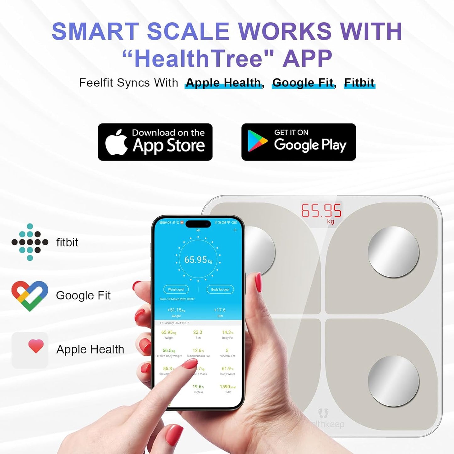 Healthkeep Bluetooth Smart Body Scale with 13 Measurements, 180lb Capacity