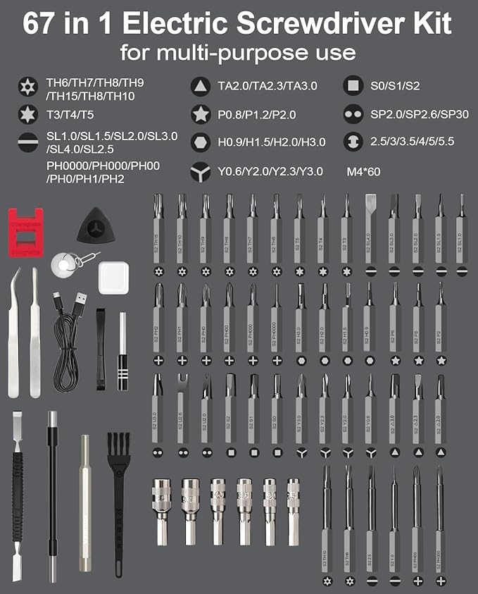 HYCHIKA Electric Precision Screwdriver Set: 67-in-1 Mini Mechanic Tool Kit